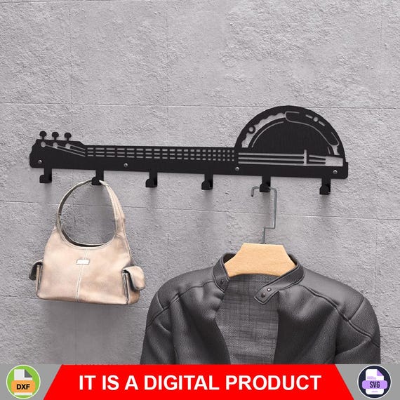 Banjo Wall Mount Coat Rack, Digital Product, Files DXF, SVG for