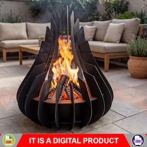 Brasero colgante V2. Producto digital, archivos DXF y SVG para CNC, plasma y láser. Chimenea de jardín, brasero exterior, hoguera para patio trasero. Brasero para armar uno mismo.