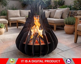 Fire Pit Drop V2. Digitaal product, bestanden DXF, SVG voor CNC, plasma, laser. Open haard in de tuin, vuurplaats buiten, vuurplaats achtertuin. Zelfgemaakte vuurplaats.