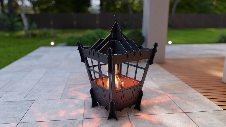 Picture - 6. Flashlight foldable fire pit for camping or backyard. The DXF and SVG files is ready for CNC, Plasma, Laser, Waterjet cutting. Portable Garden Fire pit, Outdoor Fire Pit. Metal Art Decoration. DIY Metalworking Fire Pit Project Plans.