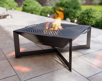 Fire Pit with Grill Square V3. Digital product, files DXF, SVG for CNC, Plasma, Laser. Backyard bbq, Welded Barbecue for Outdoor. Diy