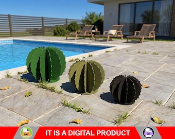Golden Barrel Cactus Garden Decor (Three Sizes) | CNC Files DXF SVG for Laser Plasma Cut | Echinocactus grusonii | Home Backyard Decoration