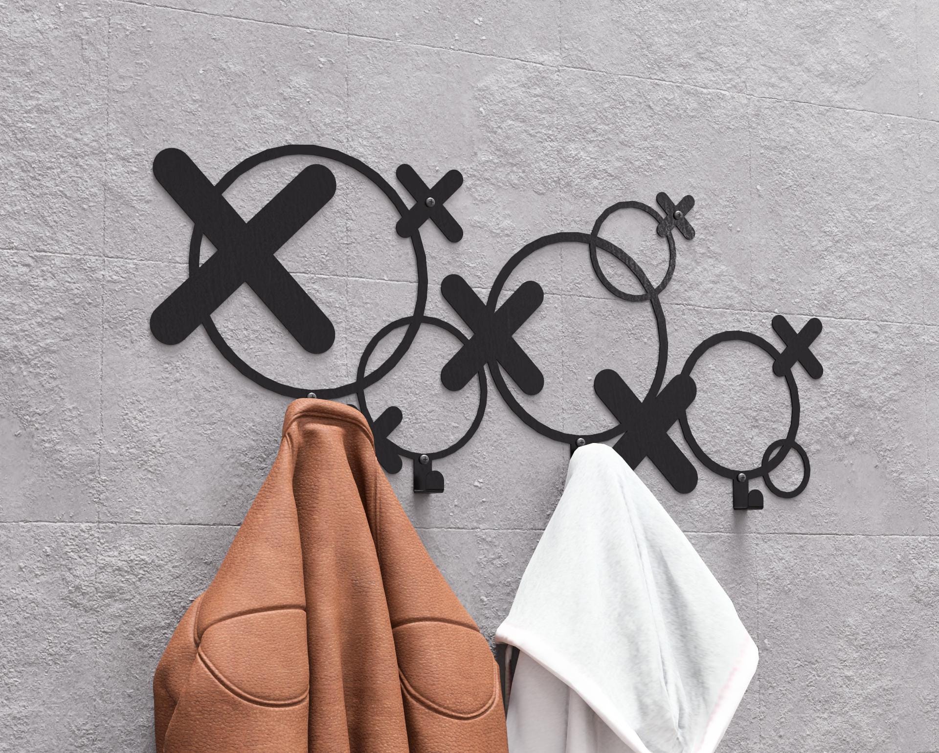 Abstract X and O Pattern Wall Mount Coat Rack, Digital Product