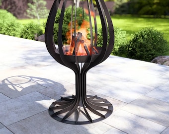 Fogón de copa de vino de 124 cm. Producto digital, archivos DXF y SVG para CNC, plasma, láser y chorro de agua. Chimenea de jardín, fogón, arte en metal, decoración.