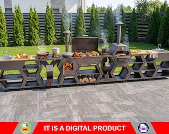 Modular Outdoor Kitchen | DXF, SVG Files for Cnc, Plasma & Laser Cutting | BBQ, Pizza Oven, Cauldron Stove, Rocket Stove, Sink, Table | Diy