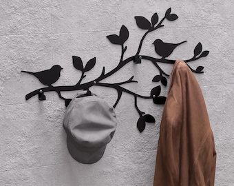 Birds on a Branch V2 Wall Coat rack, Digital product, files DXF, SVG for CNC, Plasma, Laser. Wall Coatrack, Coat Hooks. Hanging Clothes Rack