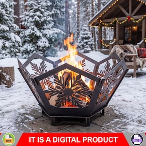 Fire Pit Hex V5 Snowflake. Digital product, files DXF, SVG for CNC, Plasma, Laser. Portable Hexagon Collapsible Firepit for Backyard. Diy