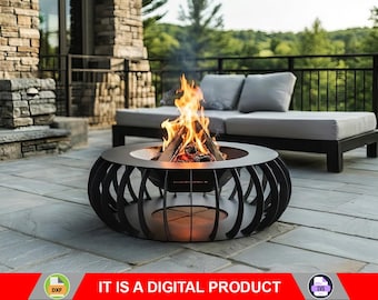 Fogata redonda, producto digital, archivos DXF y SVG para CNC, plasma, láser y chorro de agua. Fogata, chimenea de jardín, arte en metal, decoración en metal.