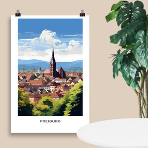 Peinture murale de Fribourg, Caricature Art Fribourg Ville Tenture murale Décoration d’intérieur Cadeau Cadeau Amateurs d’art