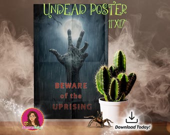 Póster de advertencia de Halloween zombi: "Cuidado con la sublevación" (imprimible)