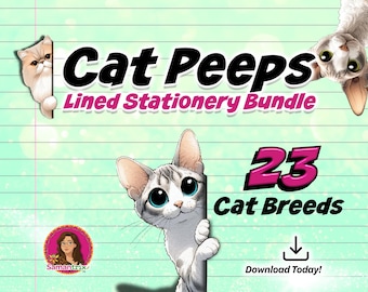 Paquete de papelería con líneas Cat Peeps • Juego imprimible de rayas anchas y estrechas para colegios