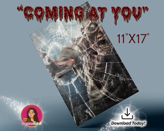 Póster de Halloween de zombis (11 x 17 cm), arte de pared imprimible, decoración de terror aterrador