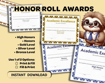 Honor Roll Certificate Set – Printable PDF Awards, GPA Levels High Honors to Bronze