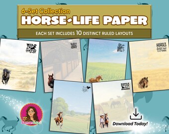 Colección de 6 papeles rayados para amantes de los caballos