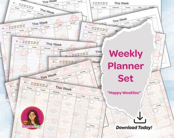 Planificador semanal en PDF: Groovy Shroomie, Minimalista y Rainbow Rhythm. Diseños semanales imprimibles (3 PDF).