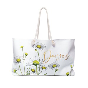 Daisies cute tote bag, April Birth Month Gift, Pretty Flower Bag, Floral Weekender Birthday Present for Women, thoughtful bday gift for her