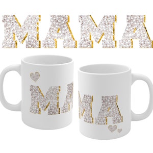 Taza con letras universitarias para mamá, taza con parche de perla Love, taza de té con purpurina dorada, regalo para mamá, regalo de fiesta de bienvenida al bebé para nueva mamá, taza de té para abuela
