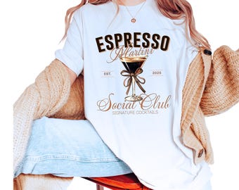 Maglietta Coquette Bow Espresso Martini Social Club, maglietta Comfort Colors, maglietta trendy per gli amanti del caffè, regalo carino per lei, maglietta per la serata tra ragazze