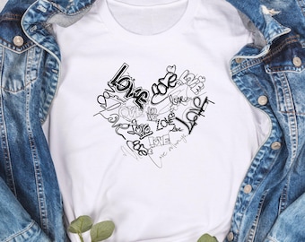 Maglietta Streetwear Graffiti Love doodle heart Comfort colors donna T, viaggio ragazza bach, street art love tags tee, maglietta urbana cool regalo per lei