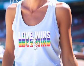 Canotta LOVE Wins Ally, maglietta con grafica Pride, maglietta estiva arcobaleno retrò, abbigliamento celebrativo, canotta unisex LGBTQ, outfit per l'uguaglianza dei diritti queer