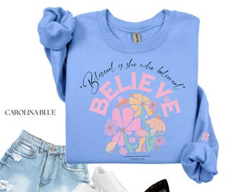 Felpa con la fede cristiana personalizzata, maglione boho benedetto, abbigliamento per la fede della chiesa, maglietta con il versetto della Bibbia di Luca, regalo di Pasqua per lei