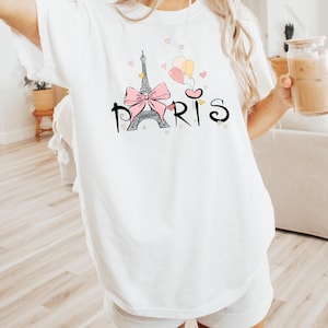 Coquette Paris Aesthetic T-Shirt, Eiffel Tower Bow Tee, Cute Doodle Hearts French Fashion Shirt for Women, Parisian Tshirt  gift for her