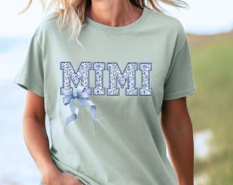 Camicia in tela blu Mimi, maglietta con ricamo finto Comfort Colors, regalo per la festa della mamma della nonna, regalo di compleanno per la nonna