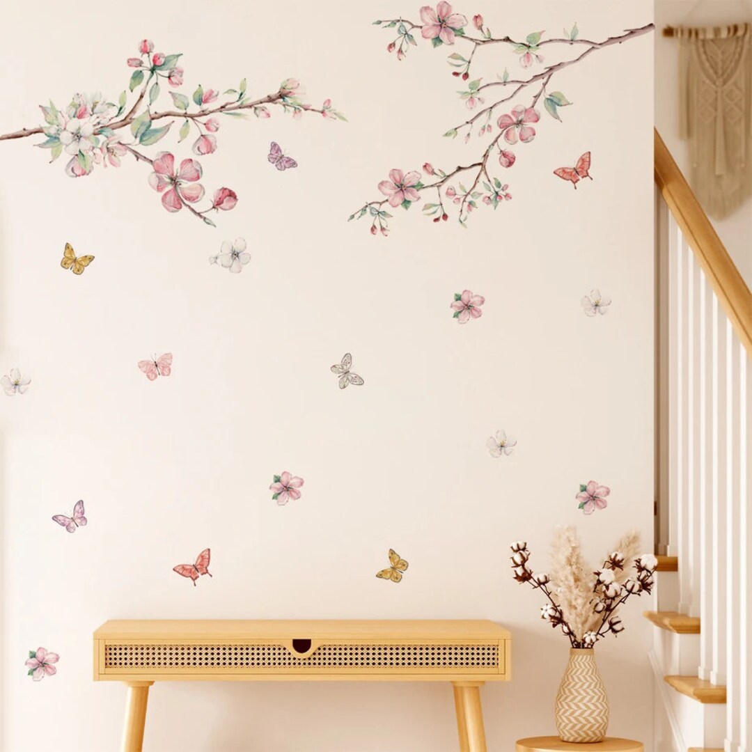 Flowers Blossom Branch Floral Wall Stickers for Bedroom Living Room ...