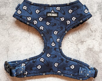 KURT Denim Skull print fully adjustable dog harness with soft mesh lining
