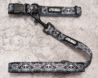Alice, funky bat and skull printed dog lead