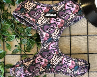 Dirtbag printed, fully adjustable dog harness with soft mesh lining