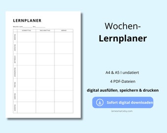 Organisiert zum Erfolg: Der praktische PDF-Lernplaner I Sofort digital downloaden I ausdrucken oder digital ausfüllen I A4 & A5 als PDF