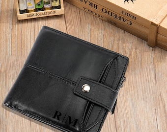 Personalized Black Leather Wallet: Handmade RFID Safe Money Clip