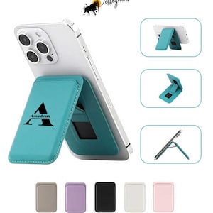 Cartera magnética personalizada para teléfono y tarjetero vegano / Cuero vegano fino / Soporte ajustable / Regalo para él y ella / Compatible con iPhone