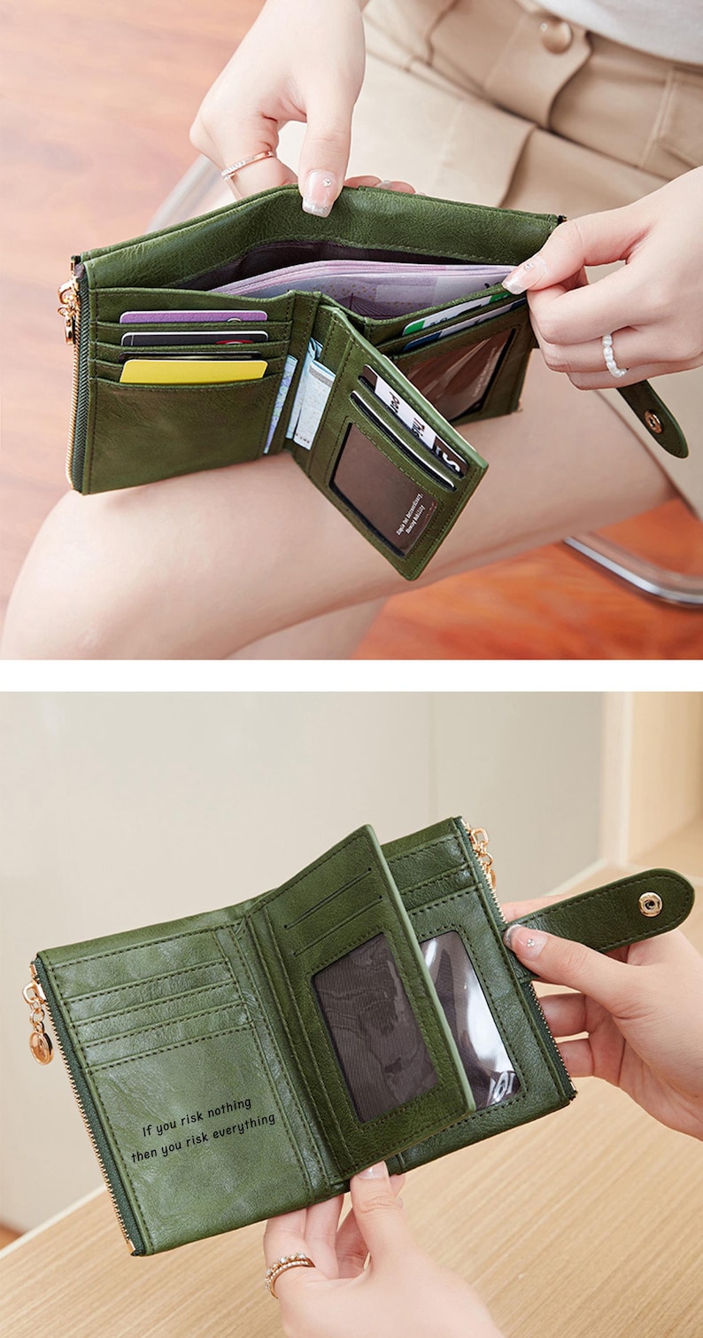 Give the gift of elegance! Faux leather trifold wallet with buckle & double zipper compartments. Stylish and practical.
#AnniversaryGift #FashionWallet #GiftForWife #WomenAccessories #GiftInspo #TrifoldStyle