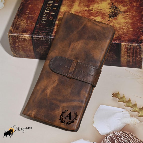 Personalized Leather Long Wallet: Vintage British Style Crazy Horse Leather