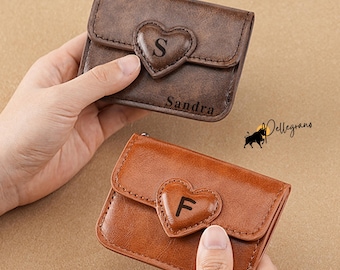 Personalisierter Liebeskartenhalter aus veganem Leder im Macaron-Stil, niedliche Modekartentasche für Mädchen, Geschenk zum Valentinstag
