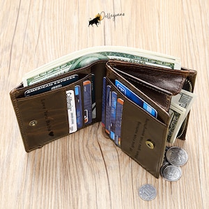 Personalisierte Leder Geldbörse für Männer Vertikale | RFID-sicher | Münzfach & Kartenclip | 100% echtes handgemachtes Leder | Geschenk für Ihn, Geburtstag