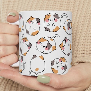 Chonky lapjeskatten keramische mok, schattige cartoon kat koffiekopje, dierenvriend cadeau, kattendame aanwezig, grappige kat theemok, kattenmoeder verjaardagscadeau