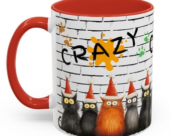 Cat Lady Coffee Mug, Colorful Christmas Mug, Cat Mom Mug, Holiday Gift, Funny Cat Lover Present, Festive Cat Coffee Cup, Mug Gift For Friend