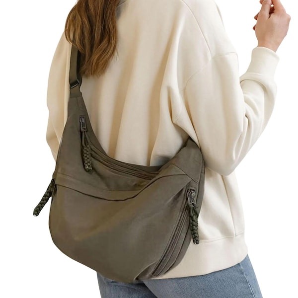 Bolso de hombro minimalista informal de nailon con cremallera, duradero y ligero.