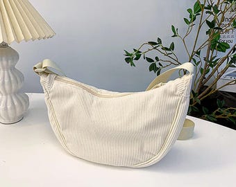 Slouchy Vintage-Style Corduroy Hobo Shoulder Bag, Lightweight Everyday Women’s Bag