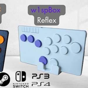 Contrôleur sans levier personnalisé w1spBox | Arcade Fightstick pour PC, PS4, Switch | Interrupteurs mécaniques remplaçables à chaud | Fabriqué à la main aux Pays-Bas