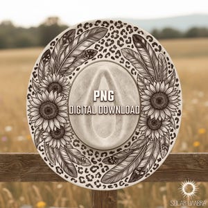 May include: A digitally designed hat with a cream-colored crown and brim. The brim features a leopard print pattern, sunflowers, and detailed feathers. The text "PNG DIGITAL DOWNLOAD" is centered on the hat.