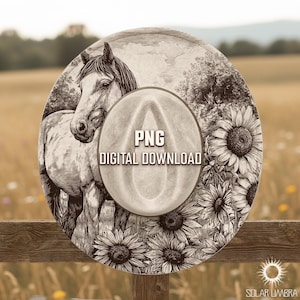 Horse and Sunflowers Hat Burning Stencil, Cowgirl Hat Burning Template, Laser Engraving Digital File, Rustic Pyrography Pattern, PNG & PDF image 1