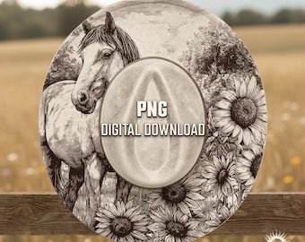 Pferd und Sonnenblumen Hut Brennende Schablone, Cowgirl Hut Brennende Vorlage, Laser Gravur Digitale Datei, Rustikales Pyrographie Muster, PNG und PDF