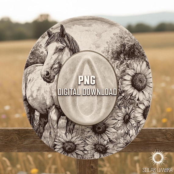Horse and Sunflowers Hat Burning Stencil, Cowgirl Hat Burning Template, Laser Engraving Digital File, Rustic Pyrography Pattern, PNG & PDF