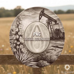 Oilfield Hat Burning Design, Western Engraving PNG, Yucca Flower And Pumpjack Artwork, Digital Download File, Laser Ready Files PNG PDF