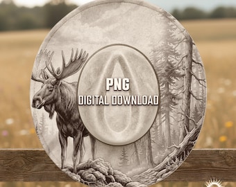 Moose Wildlife Hat Burning Design, Fedora Hat Laser Engraving Template, Animal Standing In Nature Scene, Digital Download PNG PDF