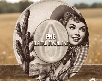 Vintage Cowgirl Portrait Hat Engraving Design, Western Hat Burning Design, Wide Brim Hat Pattern, Laser Engraving PNG